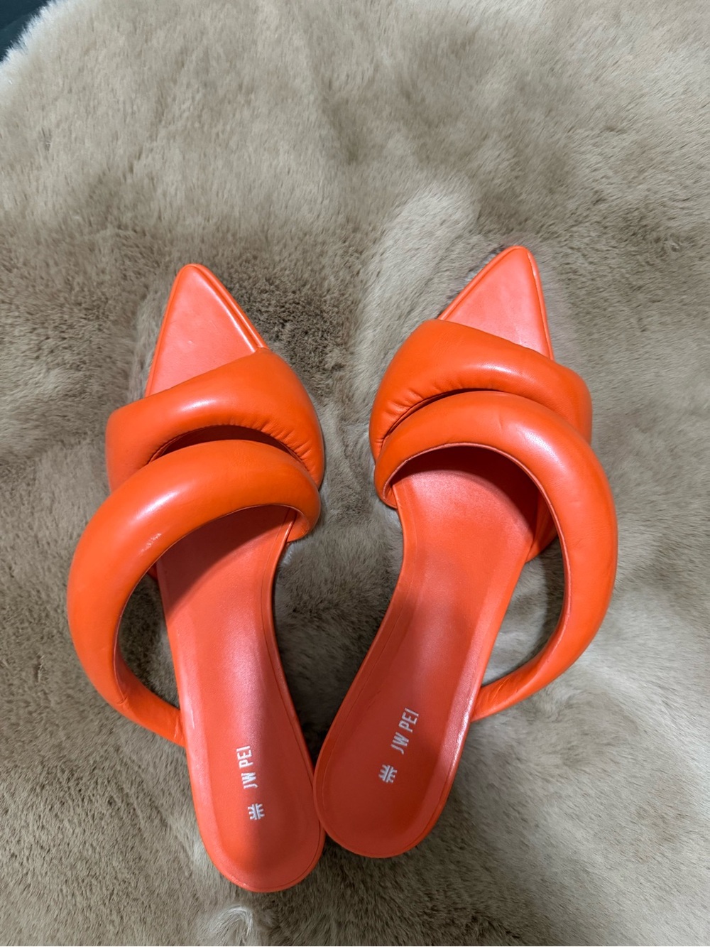 JW PEI Orange Pointed Toe Padded Slide Mules